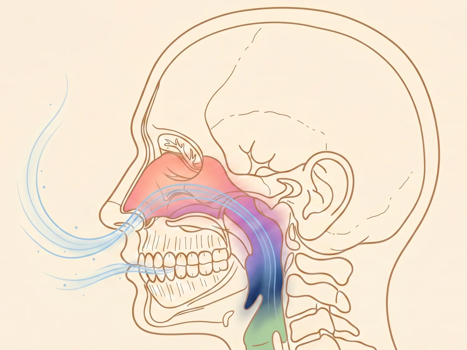 An illustration of the airway and the breath that flows through it