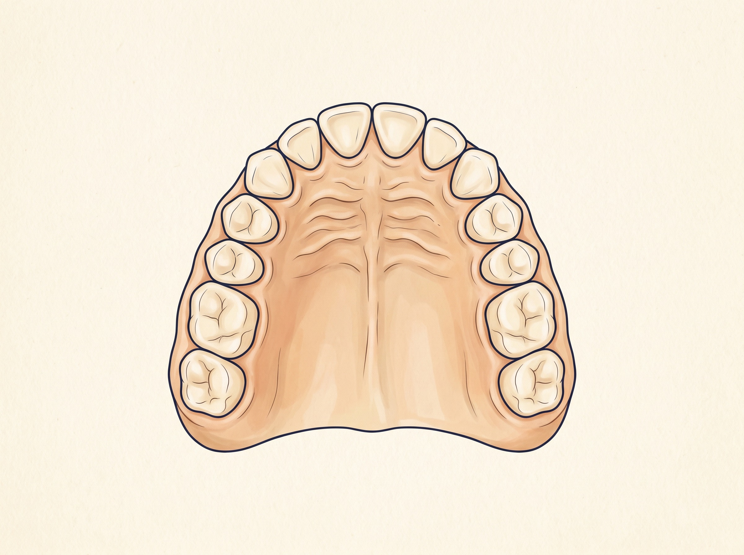 Editorial illustration of the upper dental arch and palate, the structure an airway dentist reads
