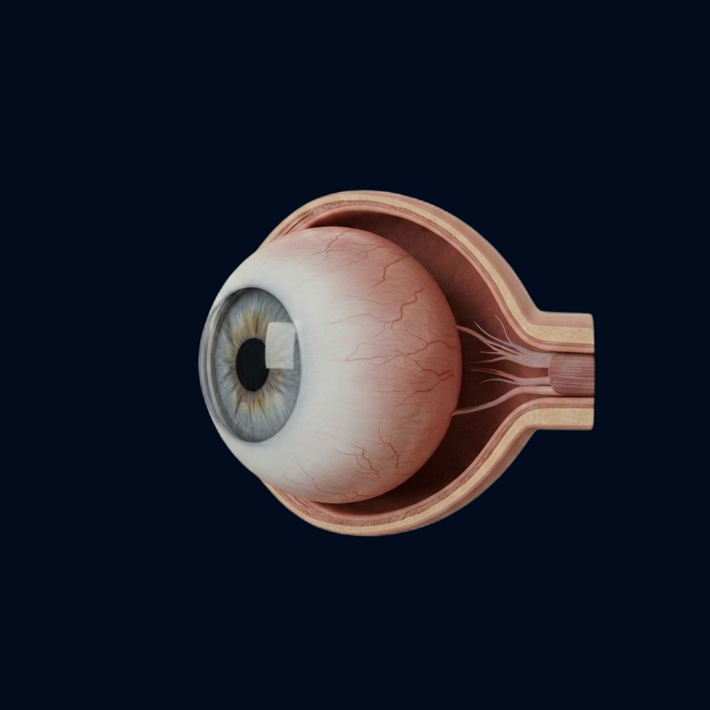 A 3D cross-section of the human eye, the structure Dr. Skeens reads