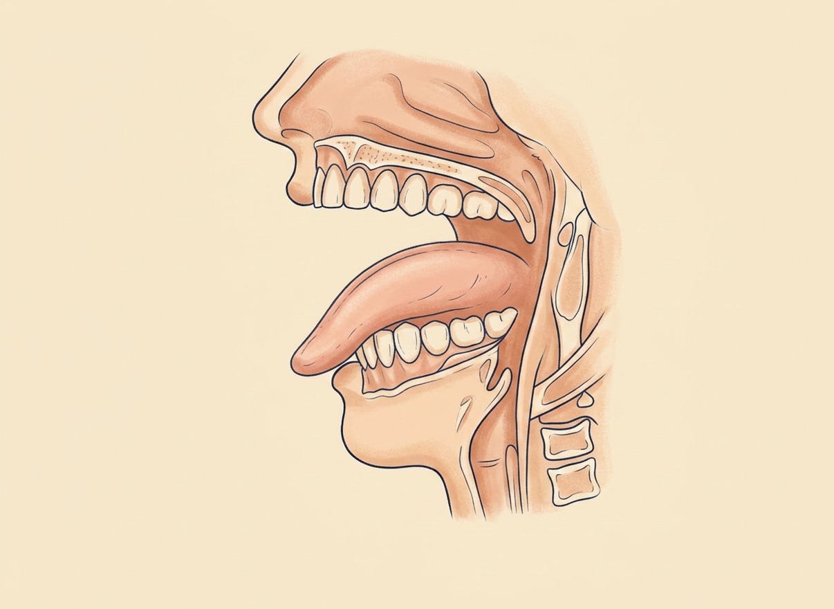 Anatomical cross-section of the mouth, tongue, and airway in profile